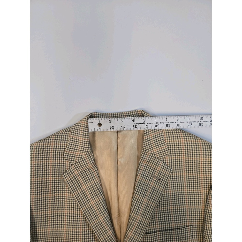 Burberry Men's Silk Wool 3 Btn Blazer Gold Brn Plaid Size 42 Lng Hole In Lining - Picture 10 of 16